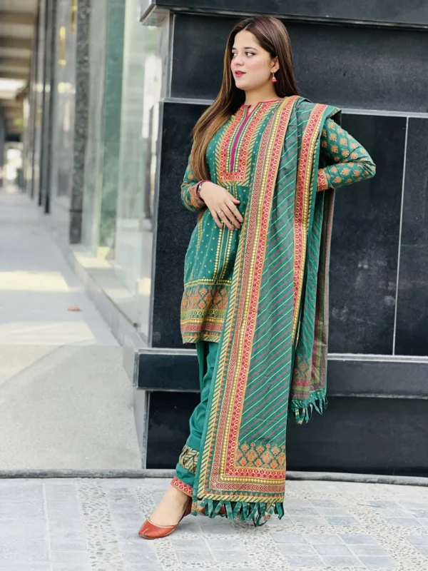 Cotton 3 Piece Green Suit-033 - Image 6