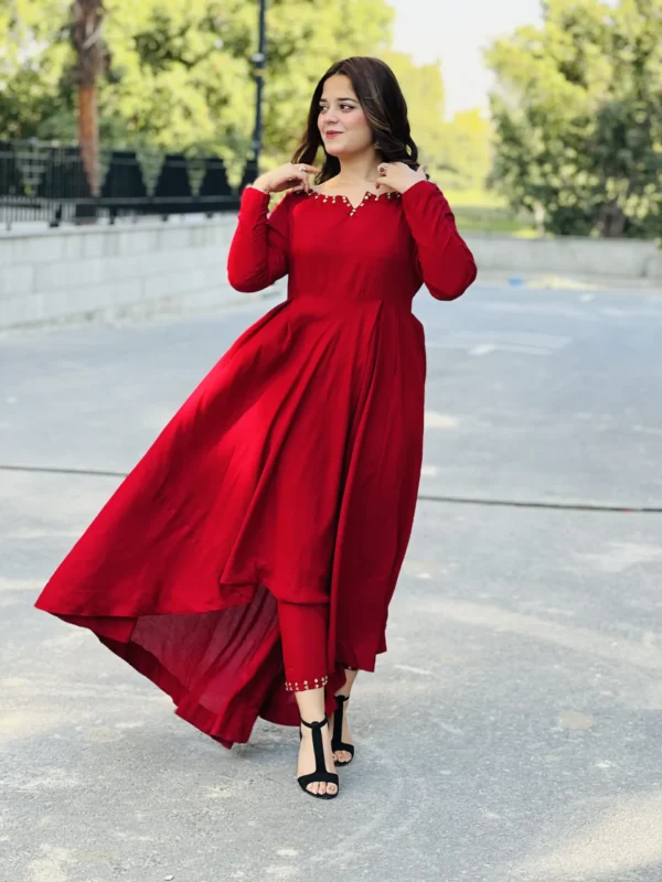 Linen Red Frock-008 - Image 5