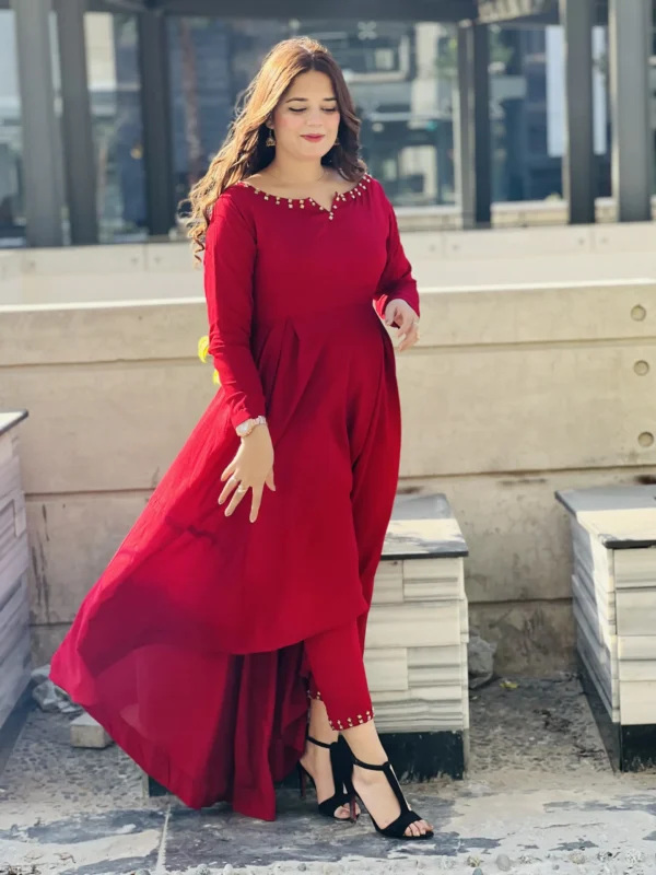 Linen Red Frock-008 - Image 3