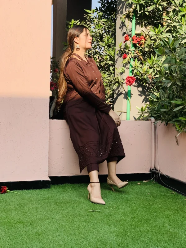 Linen 2 Piece Brown Suit-025 - Image 5