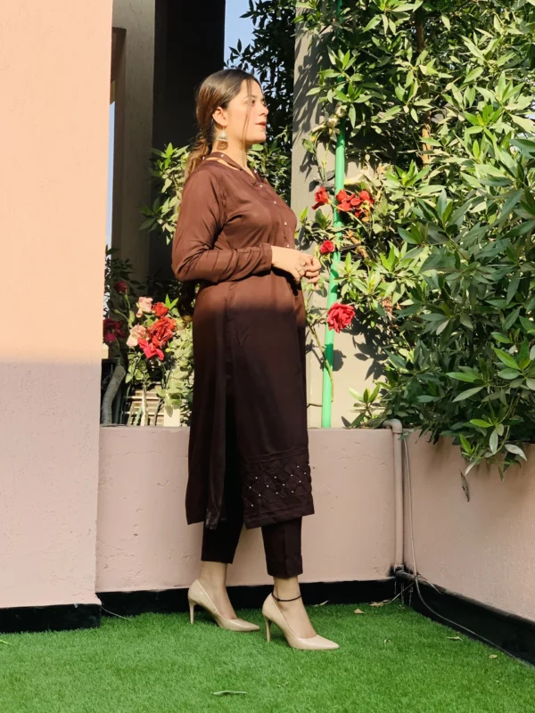Linen 2 Piece Brown Suit-025 - Image 4