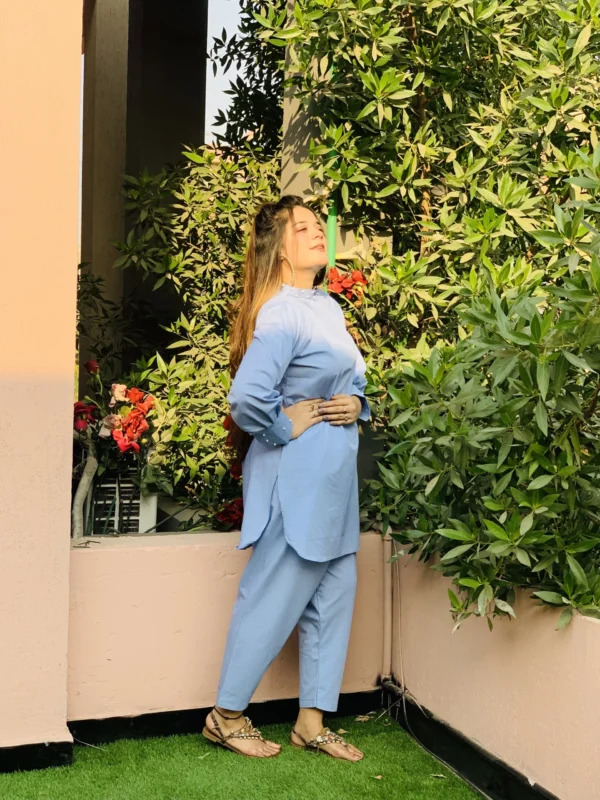 Sky Blue 2 Piece Cotton Suit-024 - Image 4