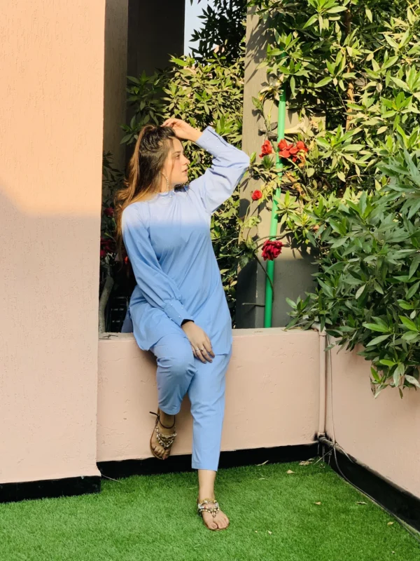 Sky Blue 2 Piece Cotton Suit-024 - Image 5
