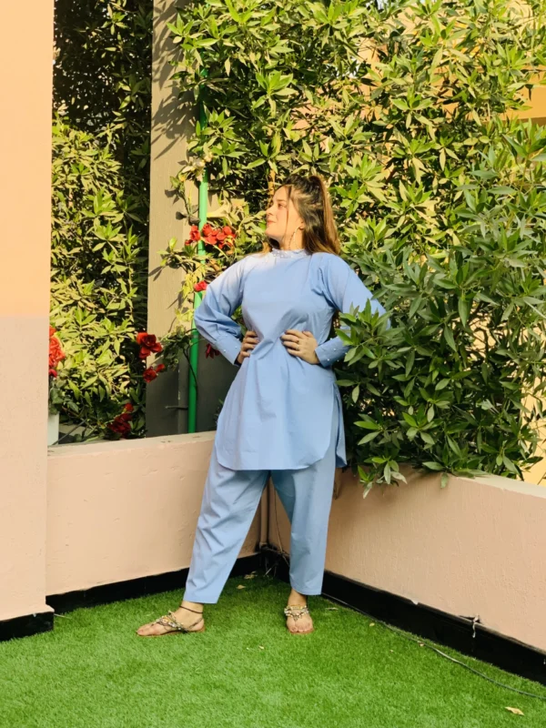 Sky Blue 2 Piece Cotton Suit-024 - Image 7