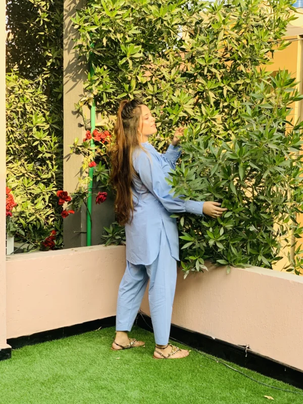 Sky Blue 2 Piece Cotton Suit-024 - Image 6