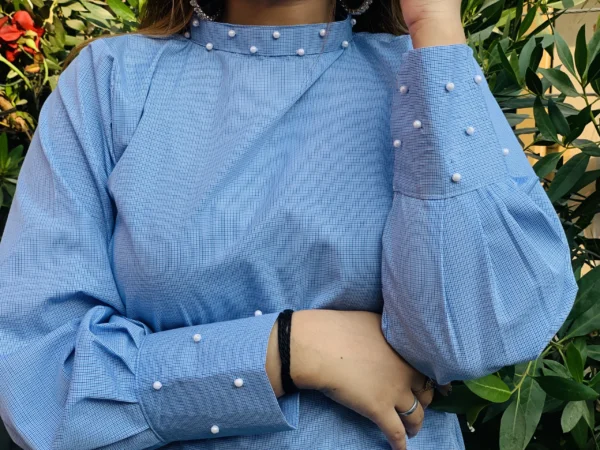 Sky Blue 2 Piece Cotton Suit-024 - Image 2