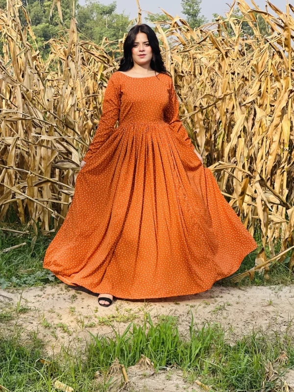 Chiffon Orange Printed Frock-019 - Image 5