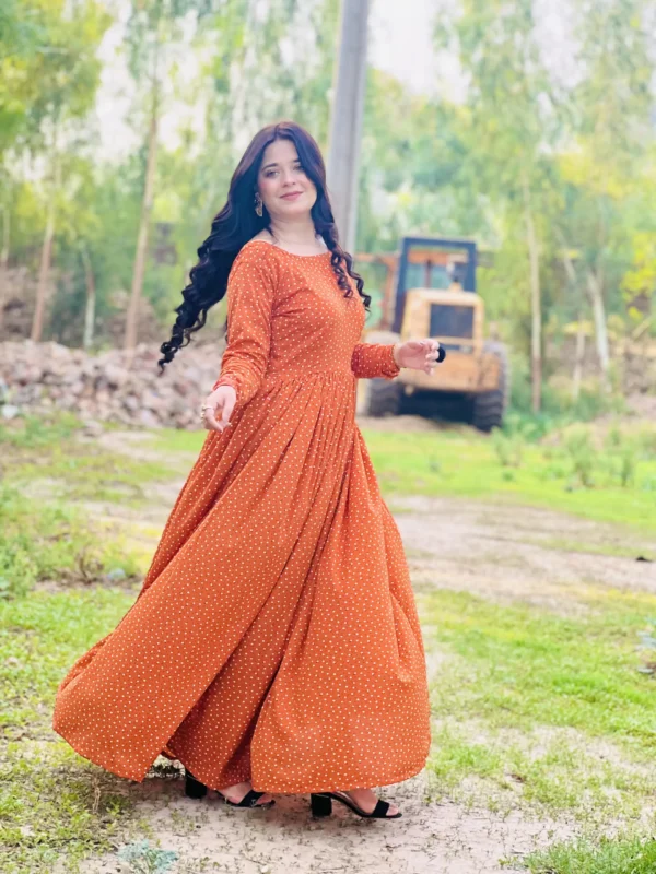 Chiffon Orange Printed Frock-019 - Image 2