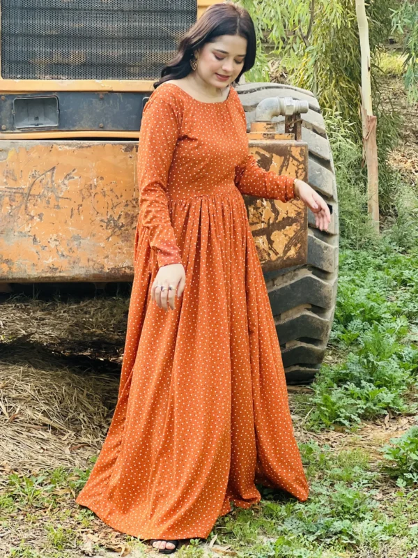Chiffon Orange Printed Frock-019 - Image 3