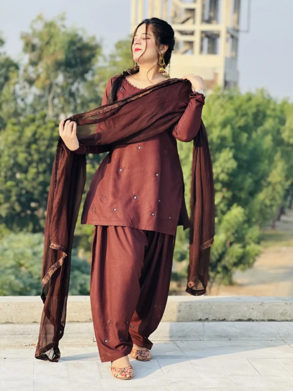 Marina Embroidered Brown 2 Piece Suit-014 - Image 3