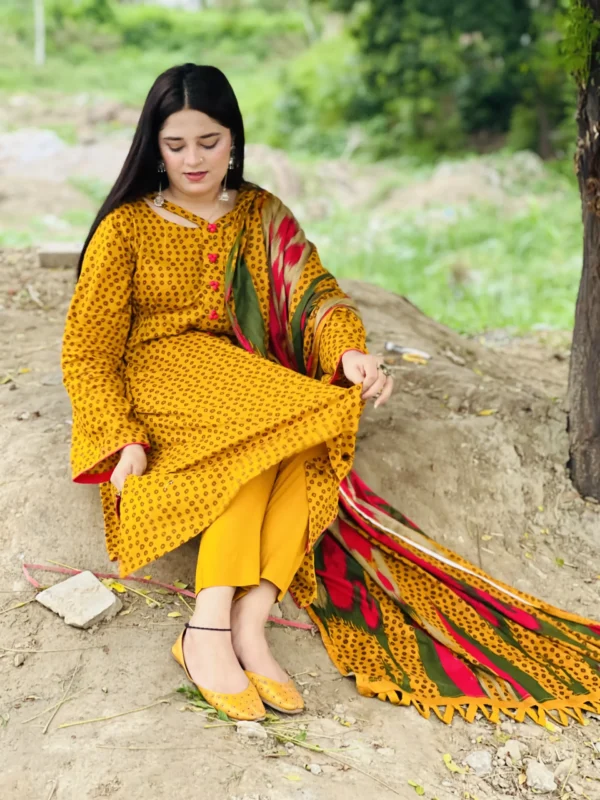 Mustard 3 Piece Lawn Printed Suit -013 - Image 3