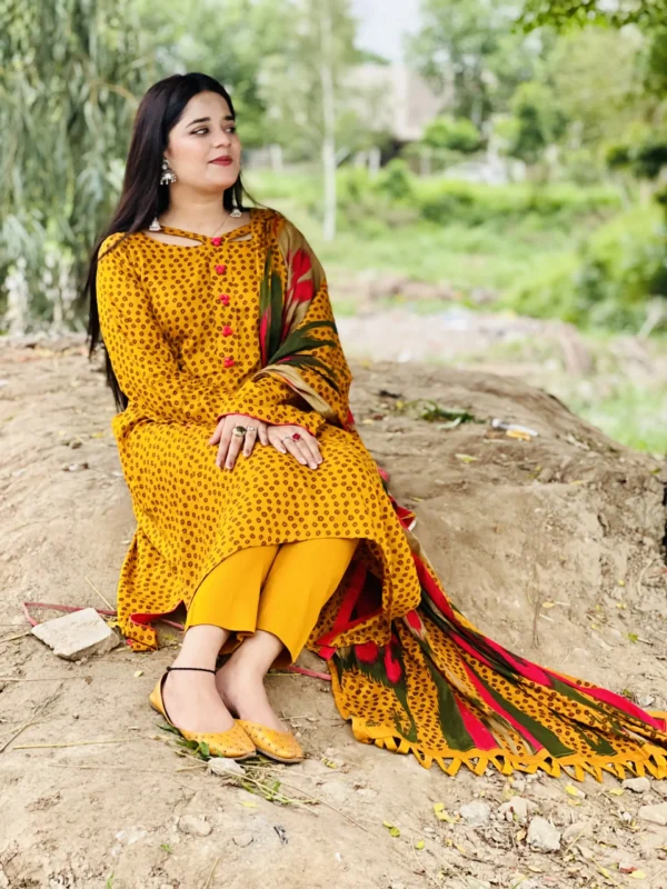 Mustard 3 Piece Lawn Printed Suit -013 - Image 2