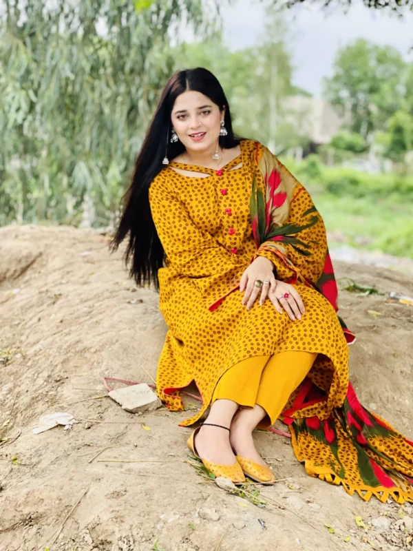 Mustard 3 Piece Lawn Printed Suit -013 - Image 5