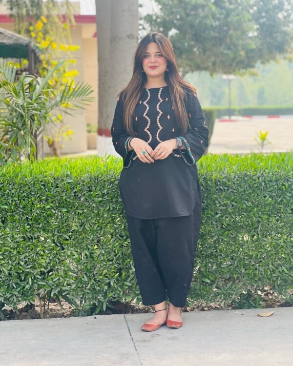 2 Piece Black Embroidered Cotton Suit