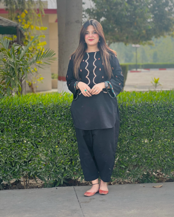 2 Piece Black Embroidered Cotton Suit