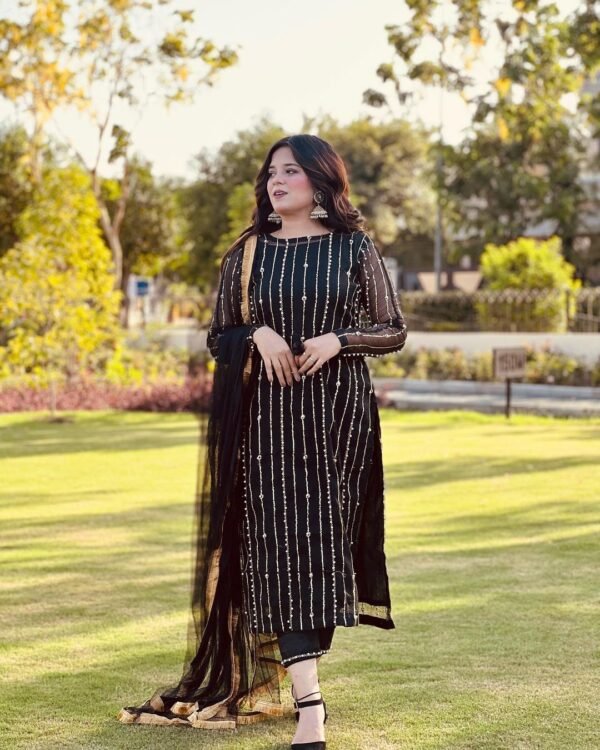 Embroidered 3 Piece Cotton Net Suit