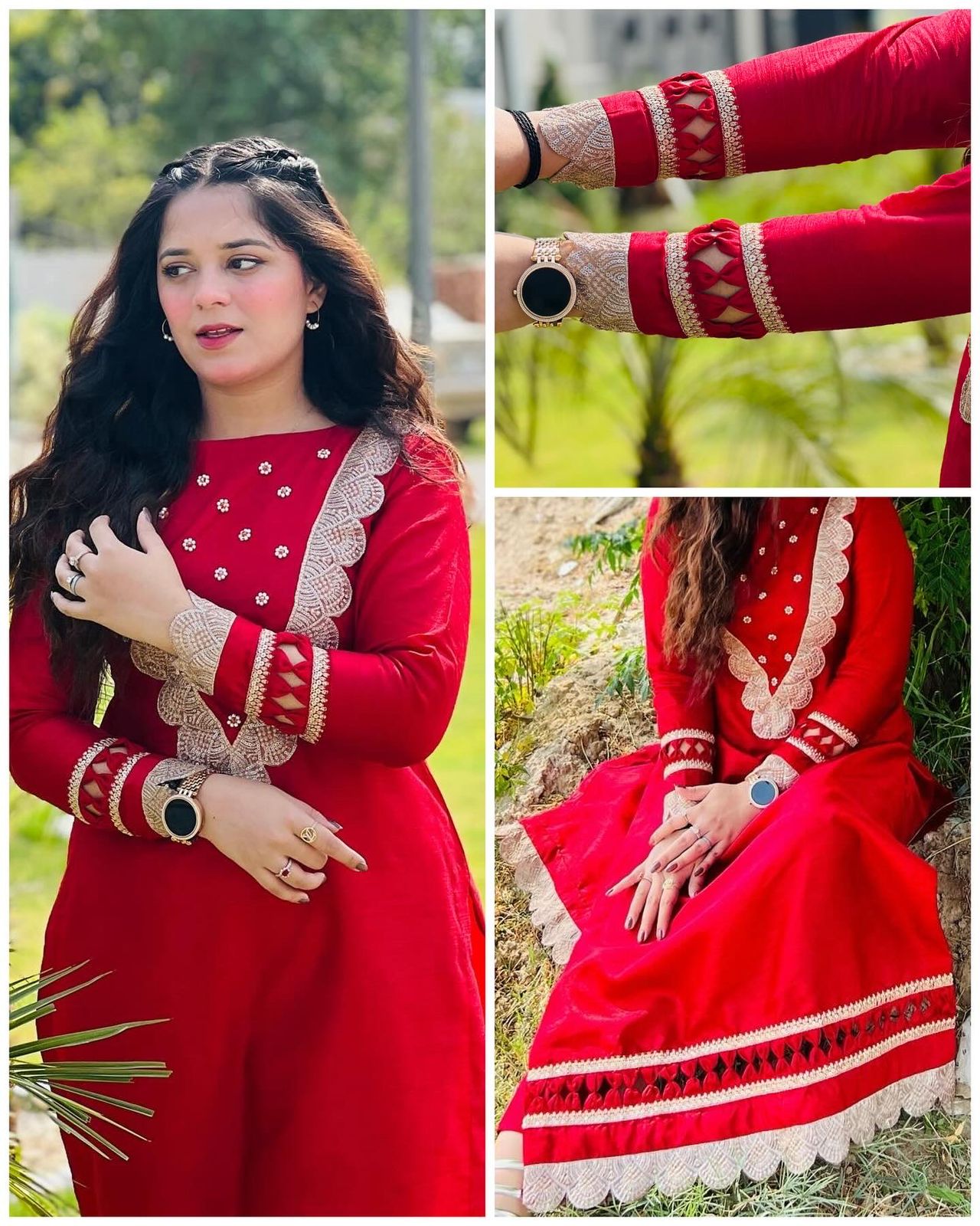 2 Piece Hand Embroidered Raw Silk Suit