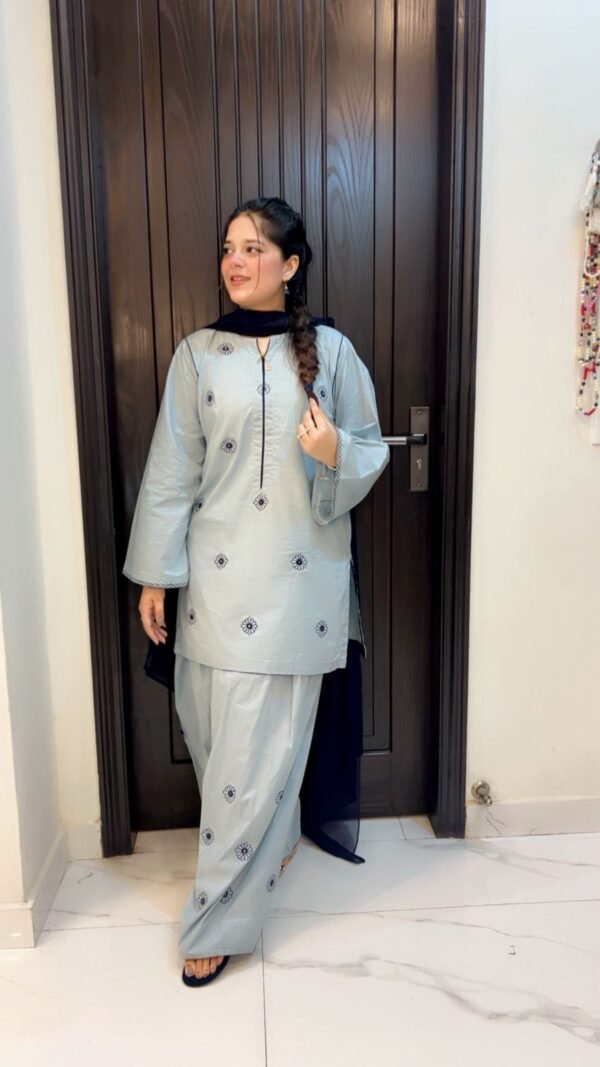 Embroidered 2 Piece Cotton Suit