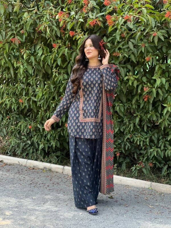 3 Piece Printed Khaddar Suit-317