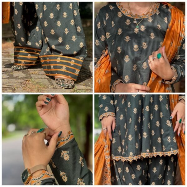 3 Piece Printed Khaddar Suit - 320 - Image 4