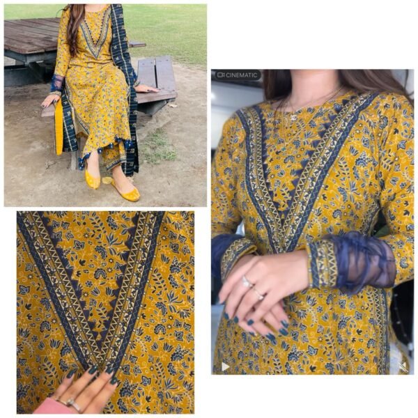3 Piece Printed Khaddar Suit - 321 - Image 4