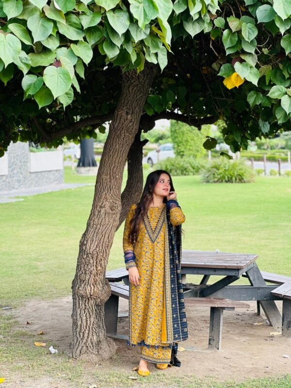 3 Piece Printed Khaddar Suit - 321 - Image 2