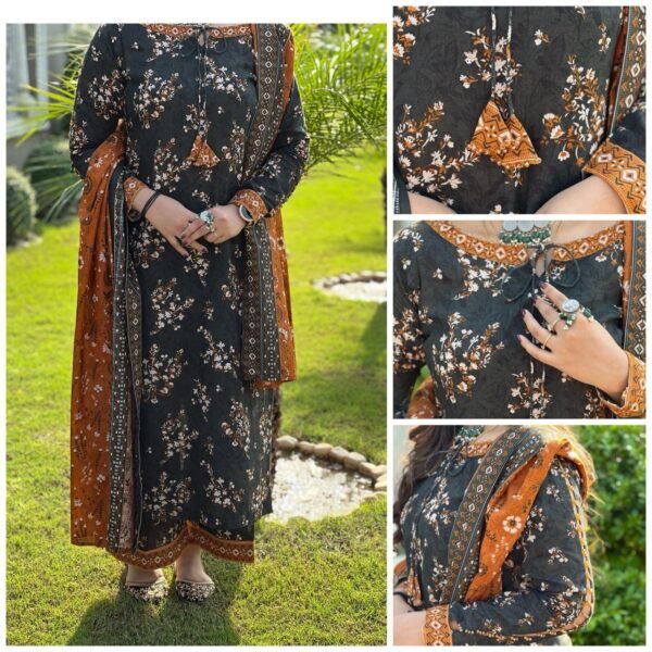 3 Piece Printed Khaddar Suit - 325 - Image 4