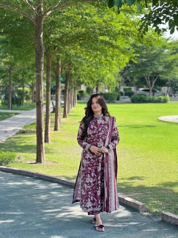 3 Piece Printed Khaddar Suit - 322 - Image 4