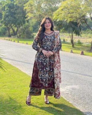 3 Piece Printed Khaddar Suit - 340