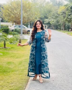 Silk shirt and Net gown- 2piece suit