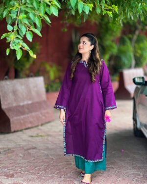 Embroidered 2 Piece Cotton Suit - 385