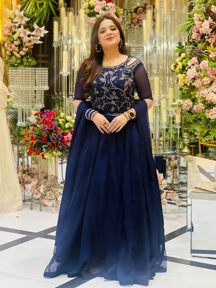 Embroidered 3 Piece Chiffon Lehenga