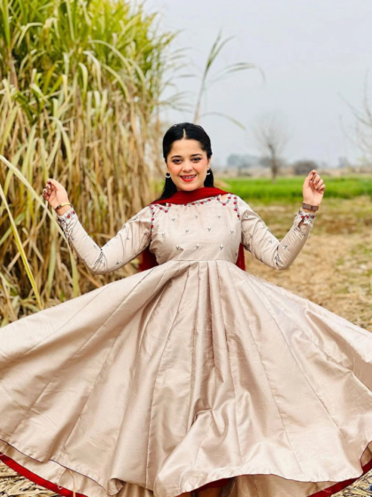 Embroidered Raw Silk Frock
