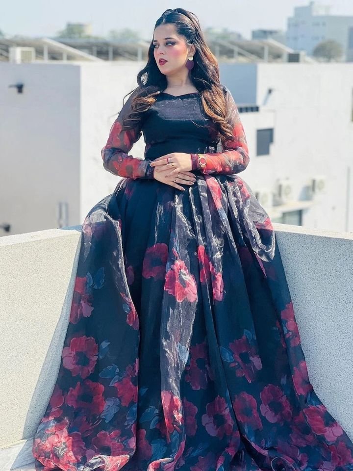 Printed Organza Lehenga